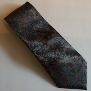 3/$45 Tie MERCEDES SILK HAND MADE HIGH FASHION Dot Paisley Silver On Black